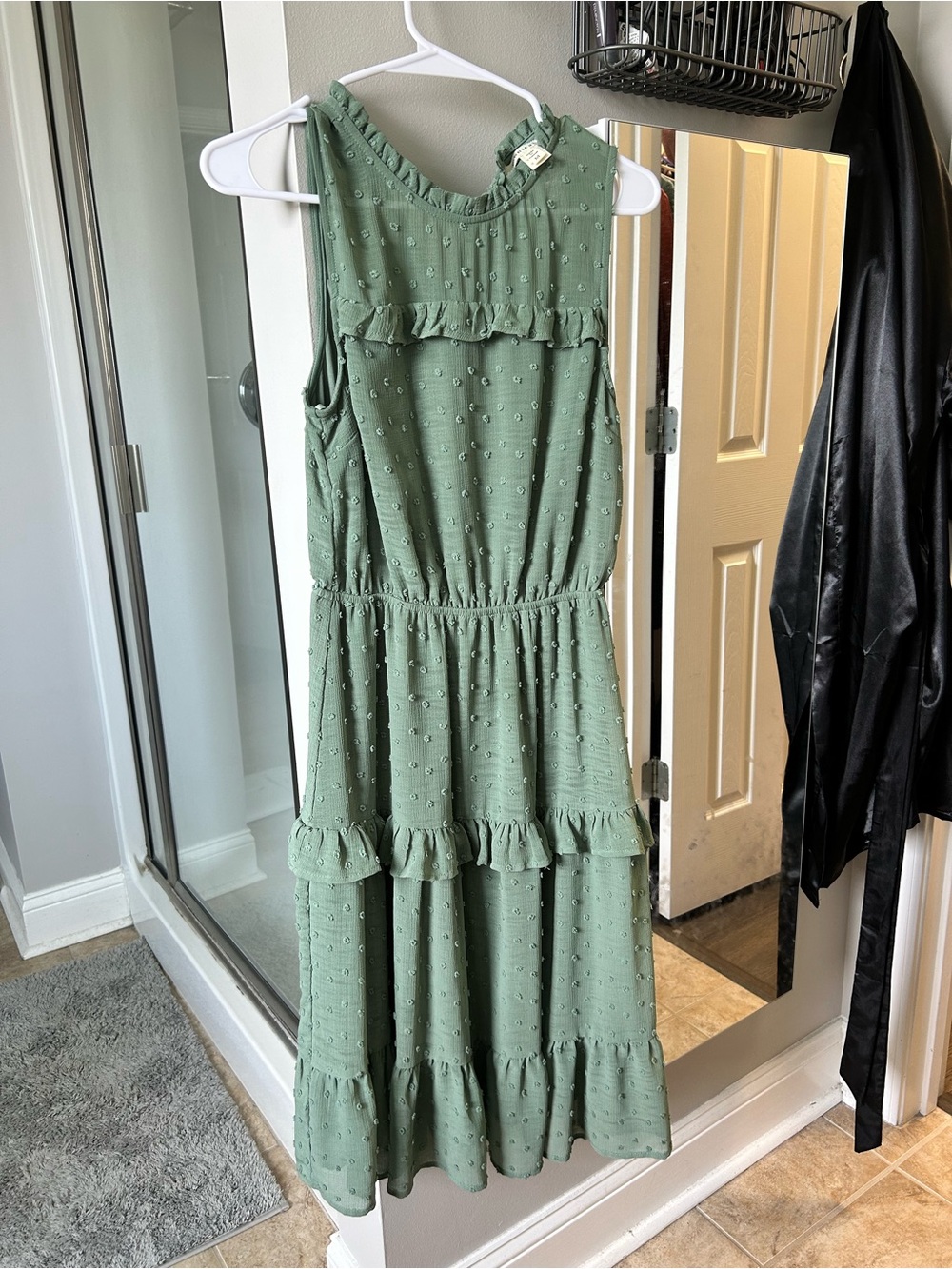 Monteau Sage Green Ruffled Tiered Midi Dress